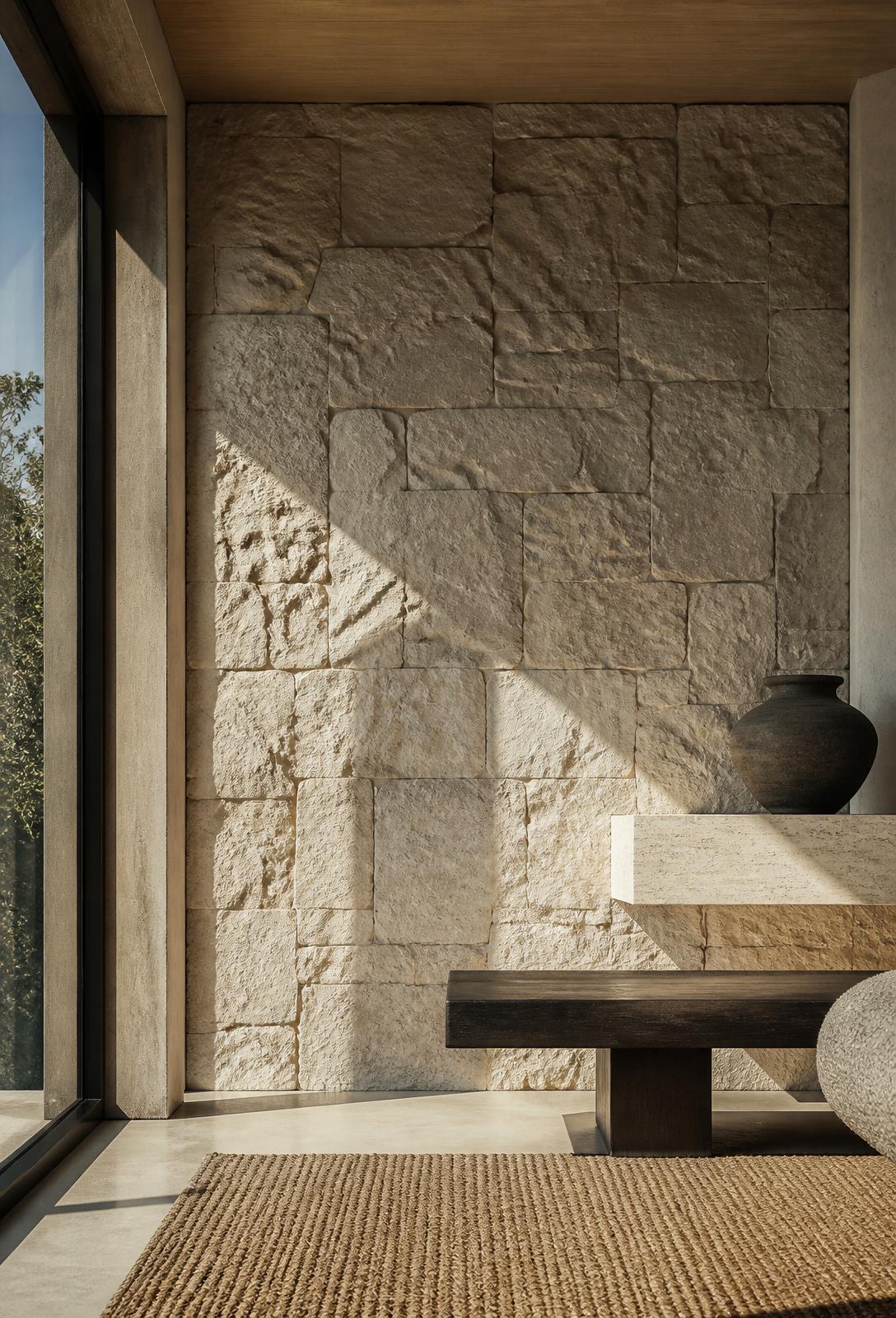 Natural stone cladding wall in a luxury Australian interior